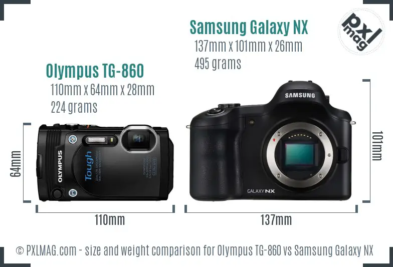 Olympus TG-860 vs Samsung Galaxy NX size comparison Olympus TG-860 vs Samsung Galaxy NX size comparison