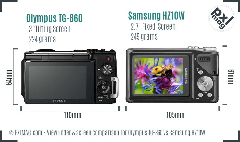 Olympus TG-860 vs Samsung HZ10W Screen and Viewfinder comparison