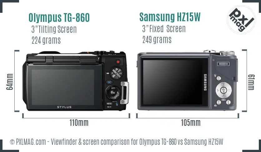 Olympus TG-860 vs Samsung HZ15W Screen and Viewfinder comparison