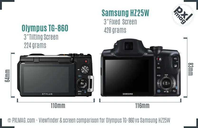 Olympus TG-860 vs Samsung HZ25W Screen and Viewfinder comparison