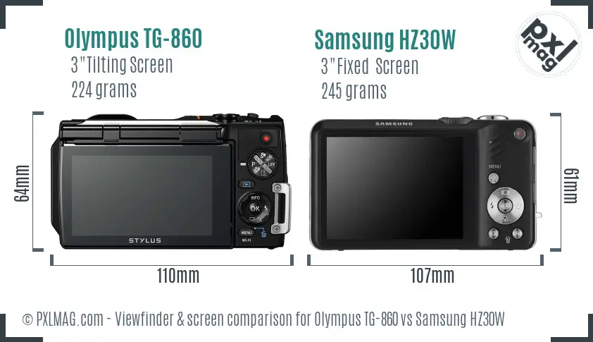 Olympus TG-860 vs Samsung HZ30W Screen and Viewfinder comparison