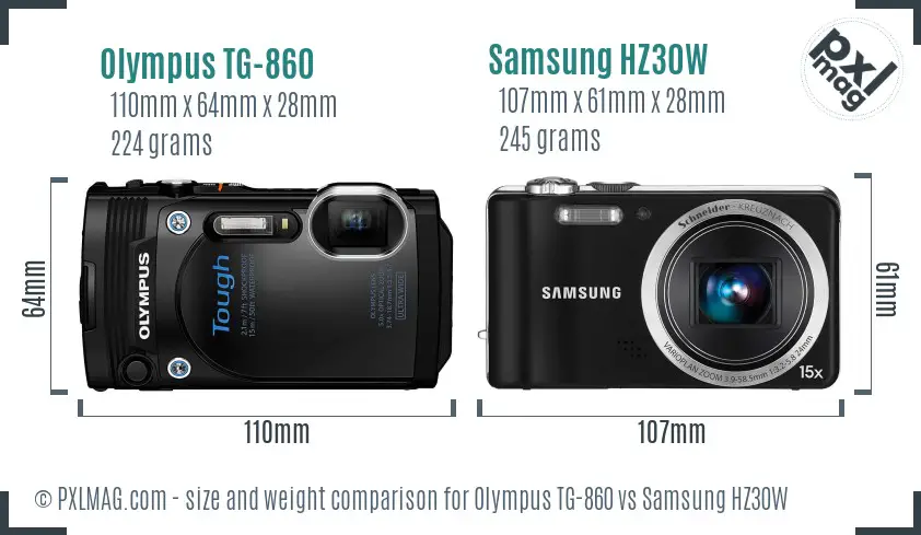 Olympus TG-860 vs Samsung HZ30W size comparison