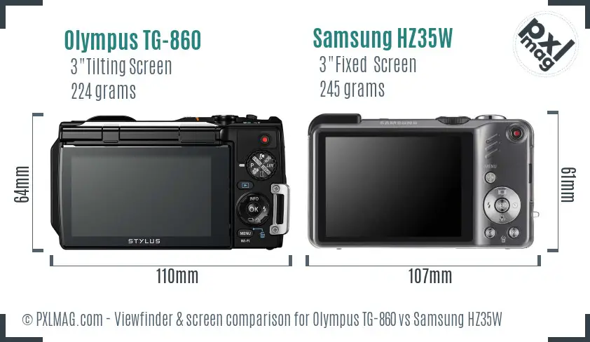 Olympus TG-860 vs Samsung HZ35W Screen and Viewfinder comparison