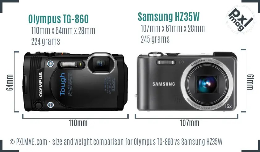 Olympus TG-860 vs Samsung HZ35W size comparison