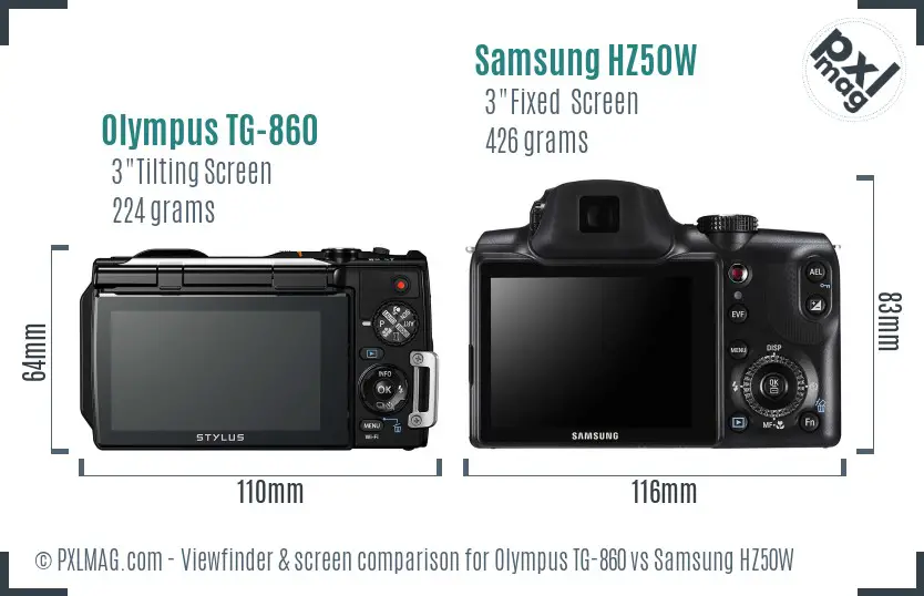 Olympus TG-860 vs Samsung HZ50W Screen and Viewfinder comparison