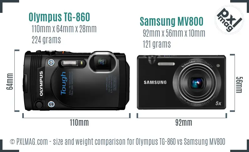 Olympus TG-860 vs Samsung MV800 size comparison