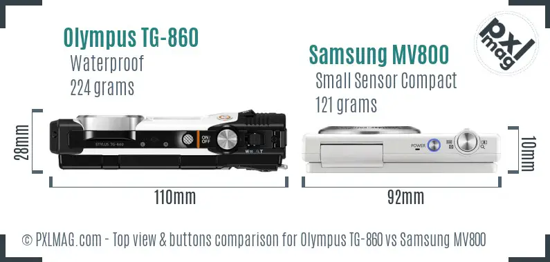 Olympus TG-860 vs Samsung MV800 top view buttons comparison