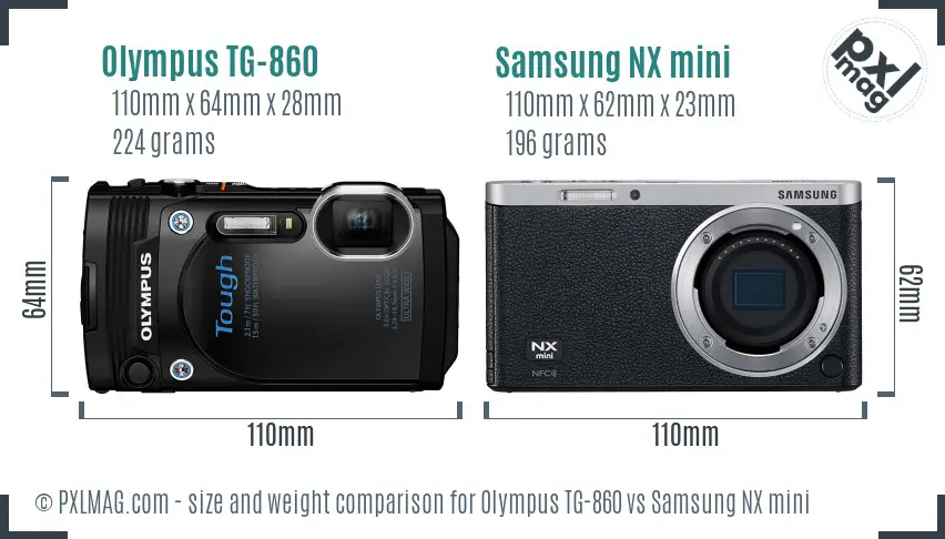 Olympus TG-860 vs Samsung NX mini size comparison