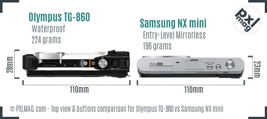 Olympus TG-860 vs Samsung NX mini top view buttons comparison