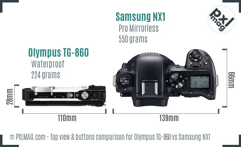 Olympus TG-860 vs Samsung NX1 top view buttons comparison