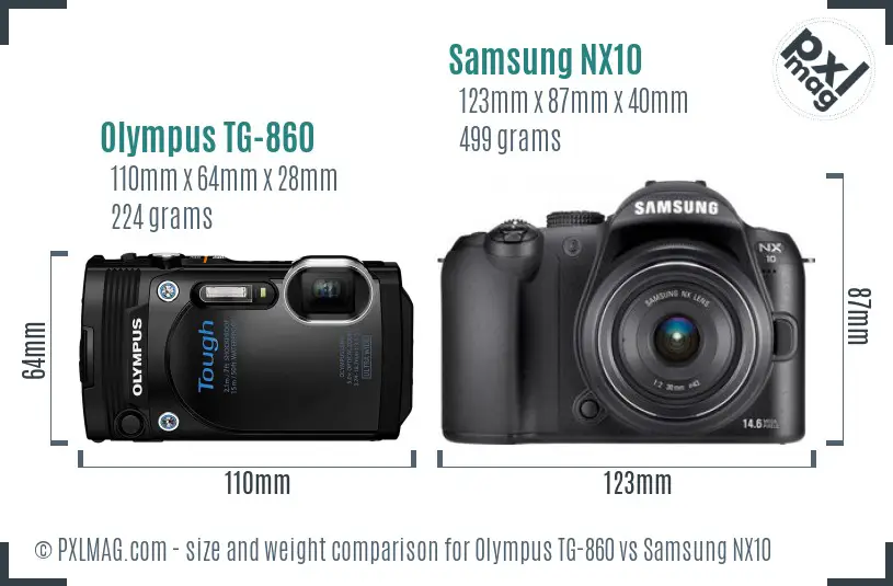 Olympus TG-860 vs Samsung NX10 size comparison Olympus TG-860 vs Samsung NX10 size comparison