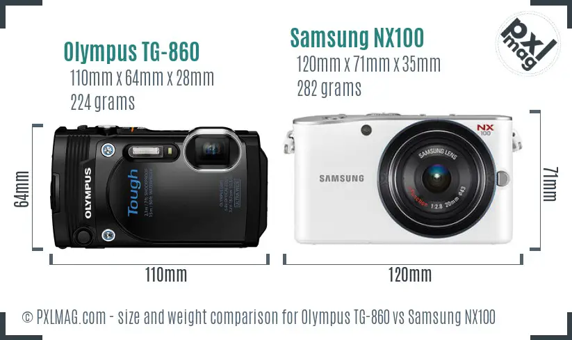 Olympus TG-860 vs Samsung NX100 size comparison