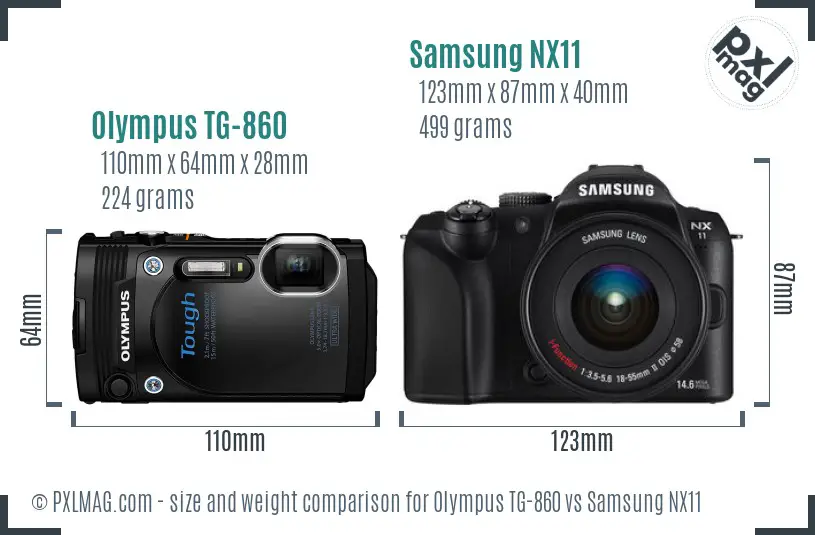 Olympus TG-860 vs Samsung NX11 size comparison Olympus TG-860 vs Samsung NX11 size comparison