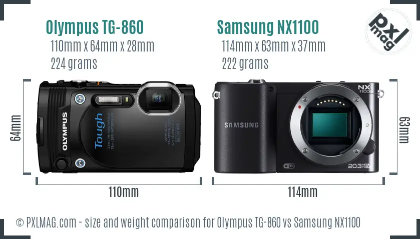 Olympus TG-860 vs Samsung NX1100 size comparison