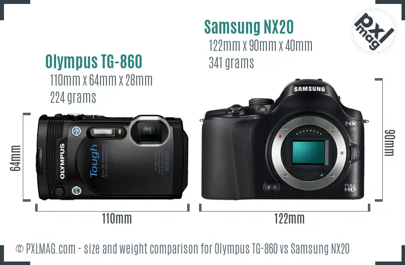 Olympus TG-860 vs Samsung NX20 size comparison