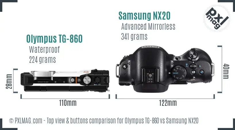 Olympus TG-860 vs Samsung NX20 top view buttons comparison