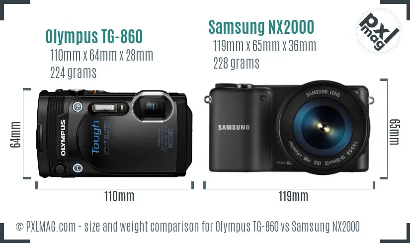 Olympus TG-860 vs Samsung NX2000 size comparison