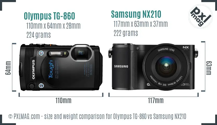 Olympus TG-860 vs Samsung NX210 size comparison