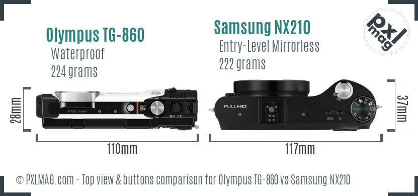 Olympus TG-860 vs Samsung NX210 top view buttons comparison