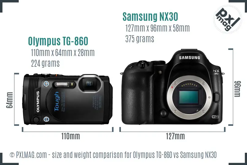 Olympus TG-860 vs Samsung NX30 size comparison