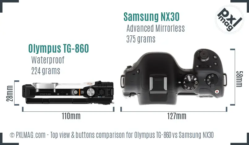 Olympus TG-860 vs Samsung NX30 top view buttons comparison