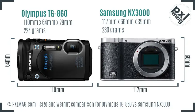 Olympus TG-860 vs Samsung NX3000 size comparison