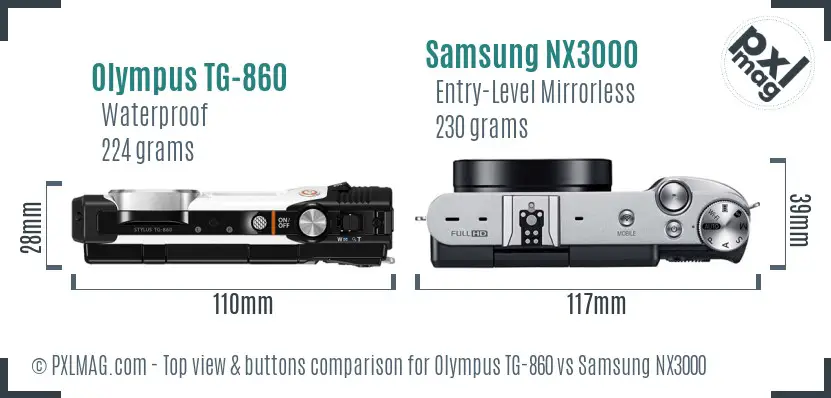 Olympus TG-860 vs Samsung NX3000 top view buttons comparison