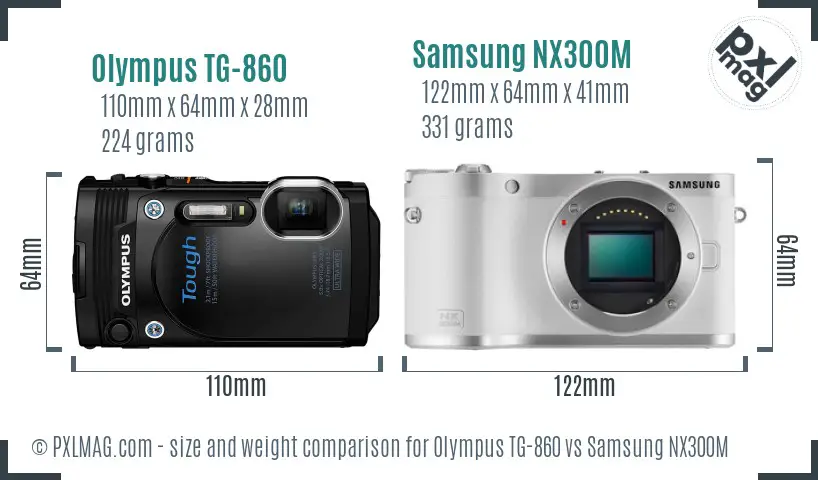 Olympus TG-860 vs Samsung NX300M size comparison