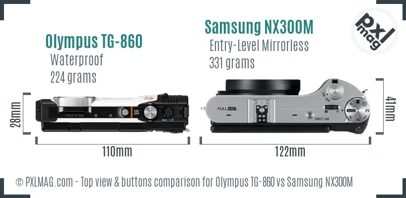 Olympus TG-860 vs Samsung NX300M top view buttons comparison