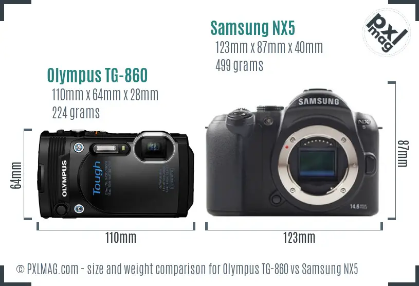 Olympus TG-860 vs Samsung NX5 size comparison