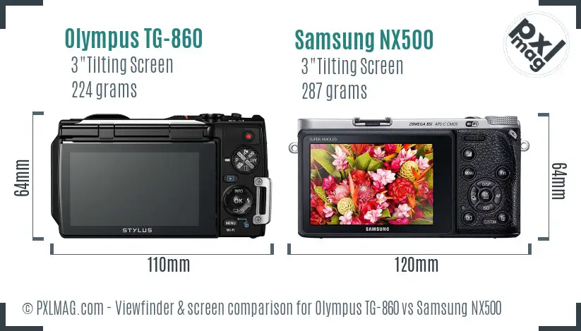 Olympus TG-860 vs Samsung NX500 Screen and Viewfinder comparison