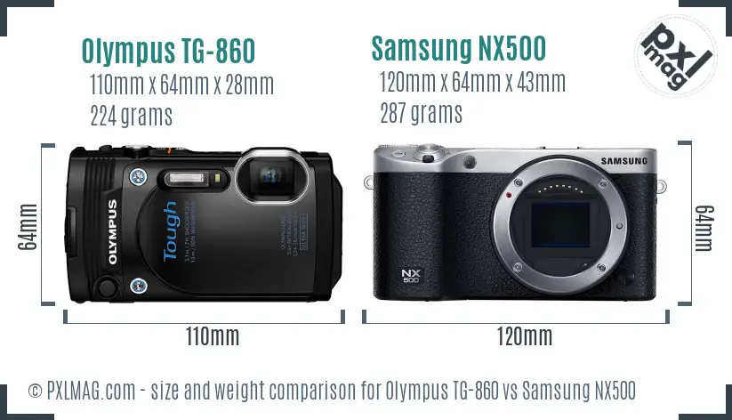 Olympus TG-860 vs Samsung NX500 size comparison