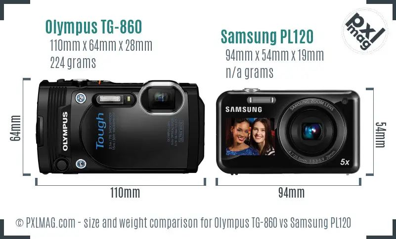 Olympus TG-860 vs Samsung PL120 size comparison