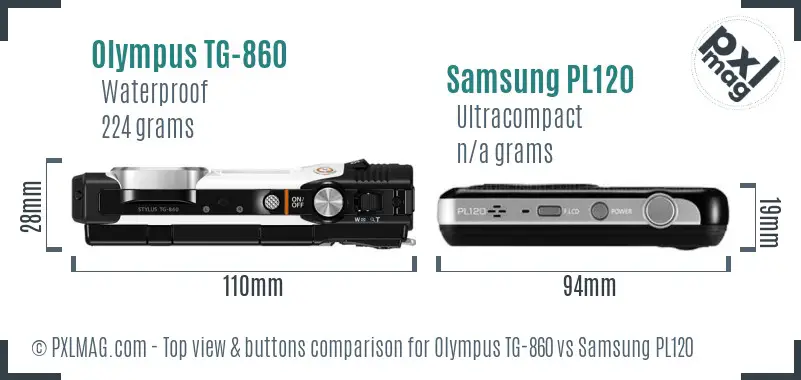 Olympus TG-860 vs Samsung PL120 top view buttons comparison