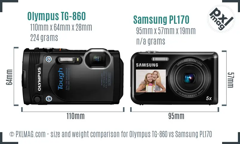Olympus TG-860 vs Samsung PL170 size comparison