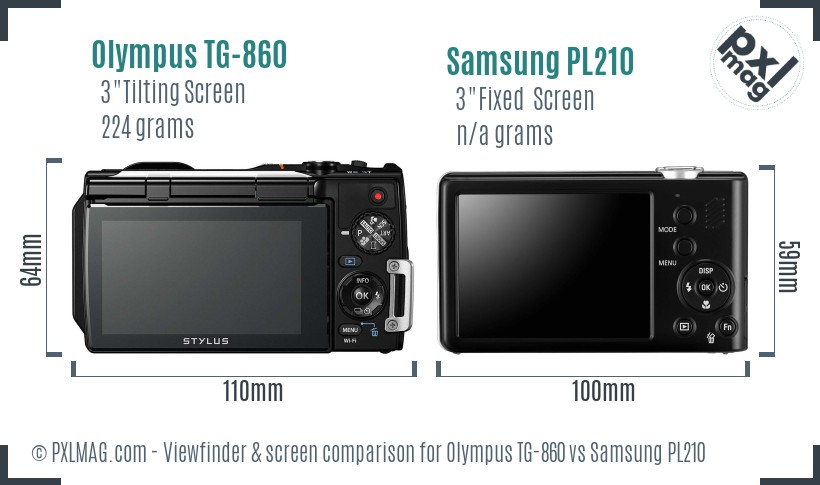Olympus TG-860 vs Samsung PL210 Screen and Viewfinder comparison