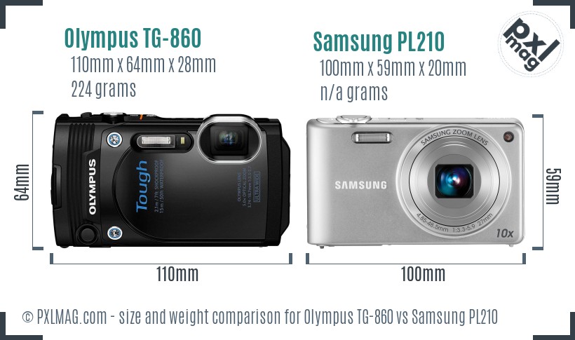 Olympus TG-860 vs Samsung PL210 size comparison