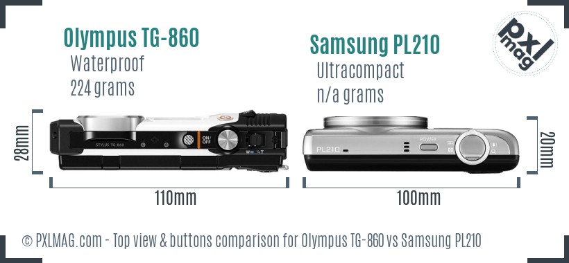 Olympus TG-860 vs Samsung PL210 top view buttons comparison