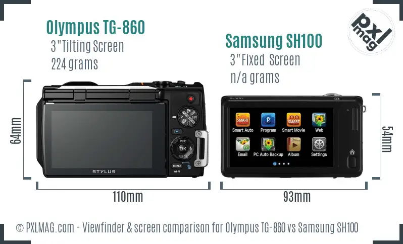 Olympus TG-860 vs Samsung SH100 Screen and Viewfinder comparison