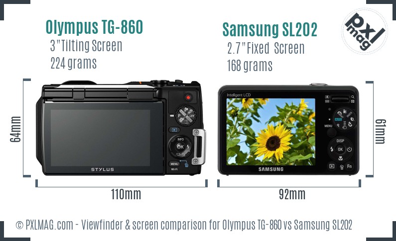 Olympus TG-860 vs Samsung SL202 Screen and Viewfinder comparison