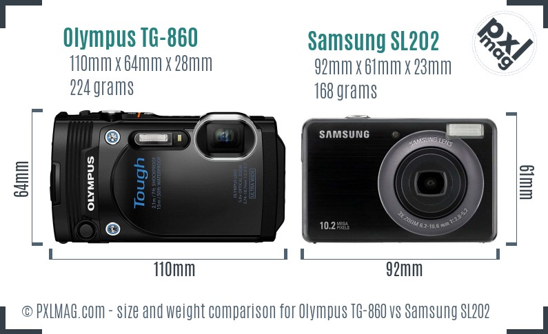 Olympus TG-860 vs Samsung SL202 size comparison Olympus TG-860 vs Samsung SL202 size comparison