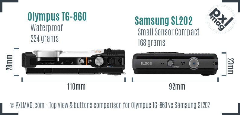 Olympus TG-860 vs Samsung SL202 top view buttons comparison