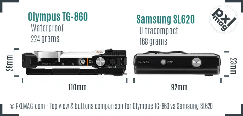 Olympus TG-860 vs Samsung SL620 top view buttons comparison