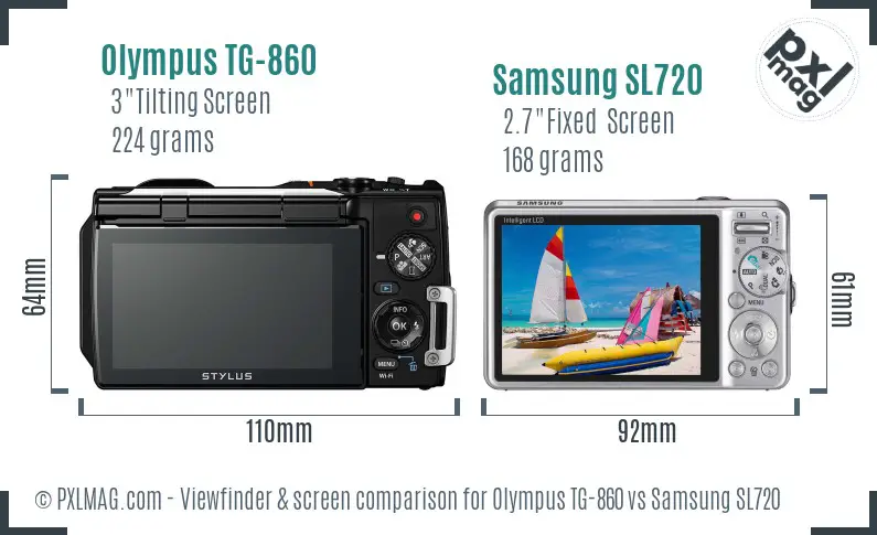 Olympus TG-860 vs Samsung SL720 Screen and Viewfinder comparison
