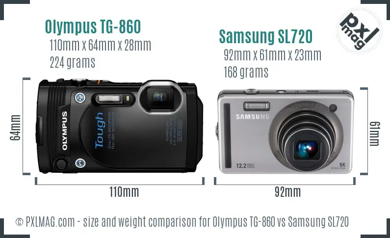 Olympus TG-860 vs Samsung SL720 size comparison