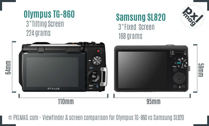 Olympus TG-860 vs Samsung SL820 Screen and Viewfinder comparison