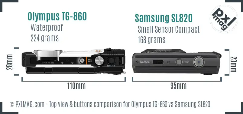 Olympus TG-860 vs Samsung SL820 top view buttons comparison