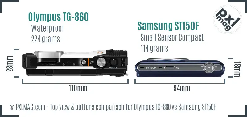 Olympus TG-860 vs Samsung ST150F top view buttons comparison