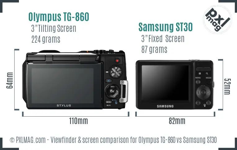 Olympus TG-860 vs Samsung ST30 Screen and Viewfinder comparison