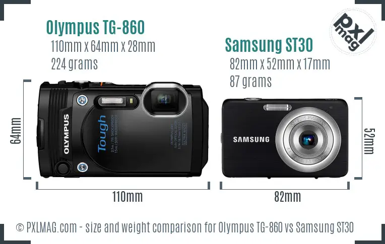 Olympus TG-860 vs Samsung ST30 size comparison